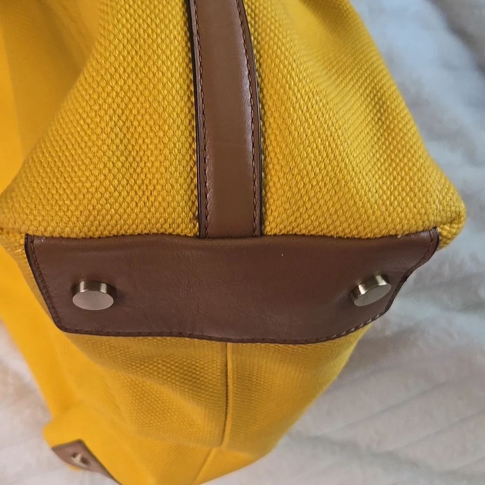 Michael Kors Yellow Fabric Shoulder Hobo Bag with Tan Leather Trim -  NEW